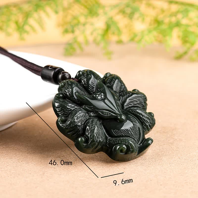 Cyan Jade Nine-Tailed Fox Luck Necklace Pendant