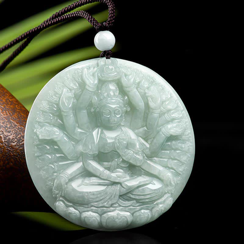 Renbeads Thousand-Hand Kwan Yin Avalokitesvara Jade Blessing String Necklace Pendant