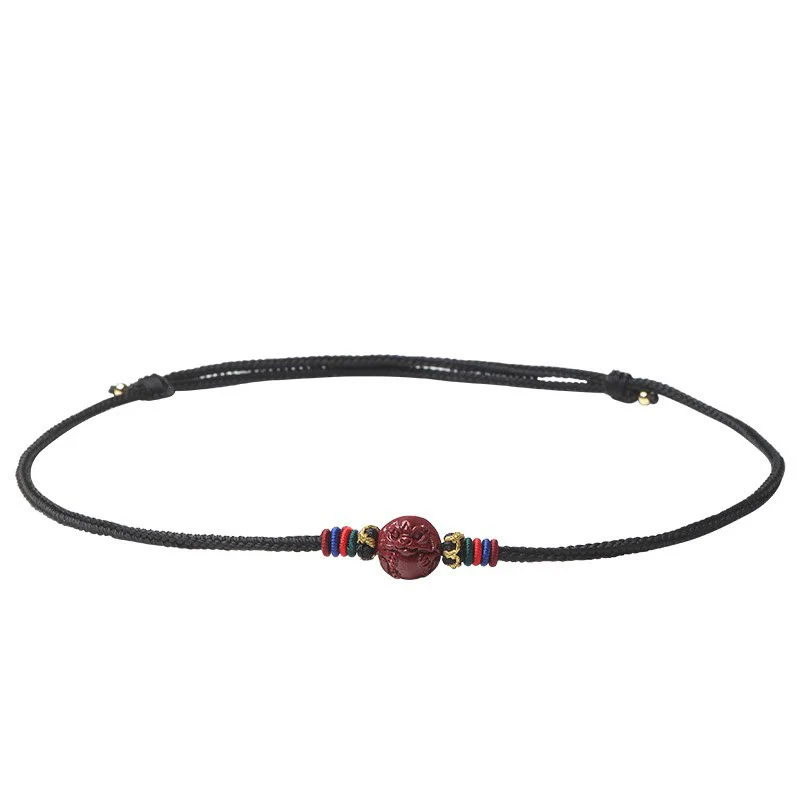 Cinnabar Chinese Zodiac Black String Blessing Necklace Pendant