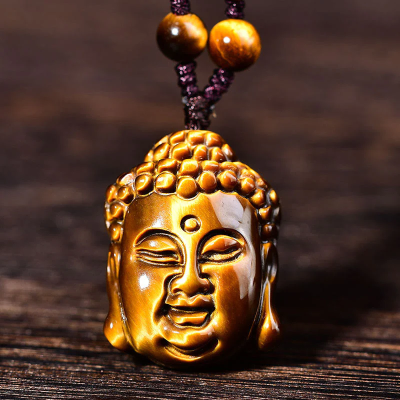 Tiger Eye String Buddha Head Courage Necklace Pendant