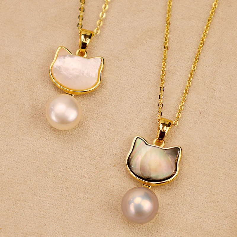 Natural Pearl Copper Cat Healing Jewelry Set