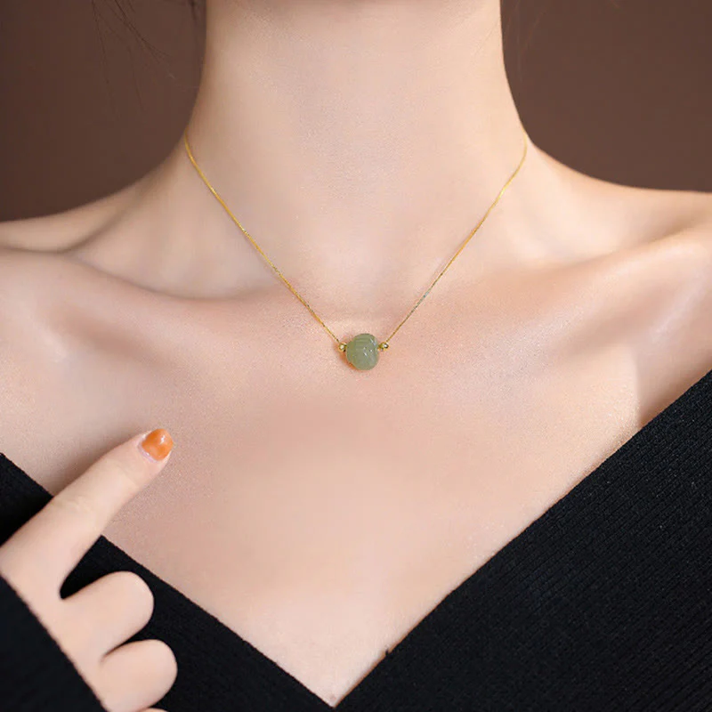 925 Sterling Silver Natural Cyan Hetian Jade Luck Laughing Buddha Butterfly Necklace Pendant