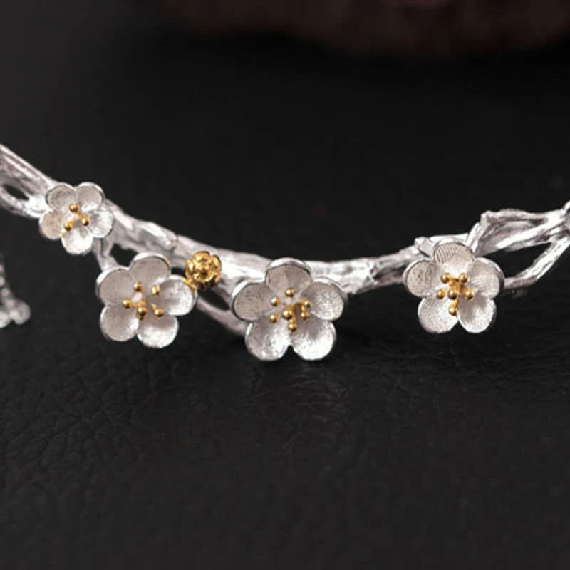 925 Sterling Silver Plum Blossom Protection Necklace Pendant