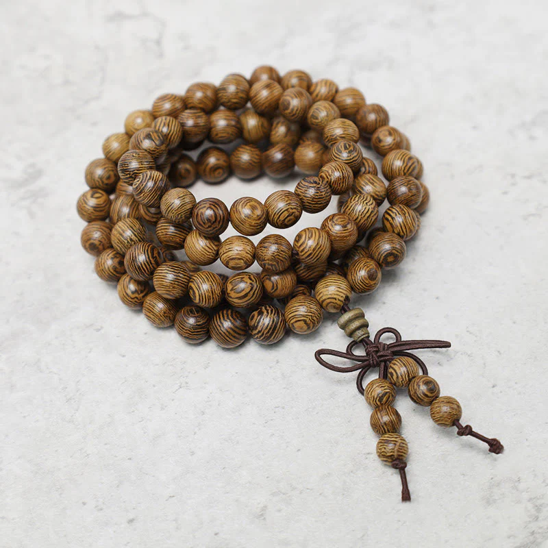 108 Mala Beads Bracelet for Prayer and Meditation, Elastic Sandalwood