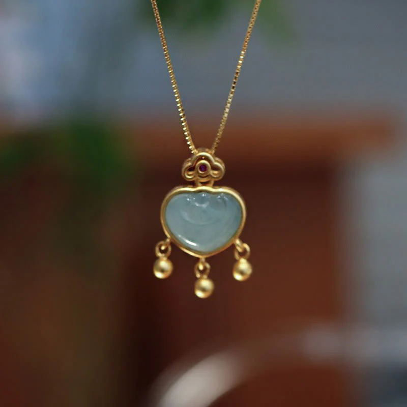 Renbeads 925 Sterling Silver Natural Jade Chalcedony Lock of Good Wishes Luck Necklace Pendant Bangle Bracelet