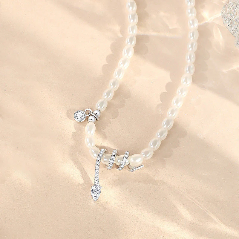 925 Sterling Silver Snake and Pearl Bracelet, Necklace, and Pendant