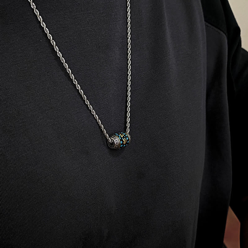 Tibet Om Mani Padme Hum Dzi Bead Pattern Rotatable Necklace Pendant