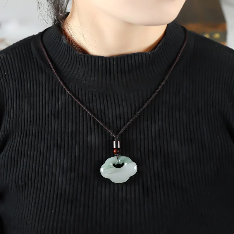 Renbeads Tianshan Jade Golden Silk Jade Chinese Lock Charm Abundance Necklace Pendant