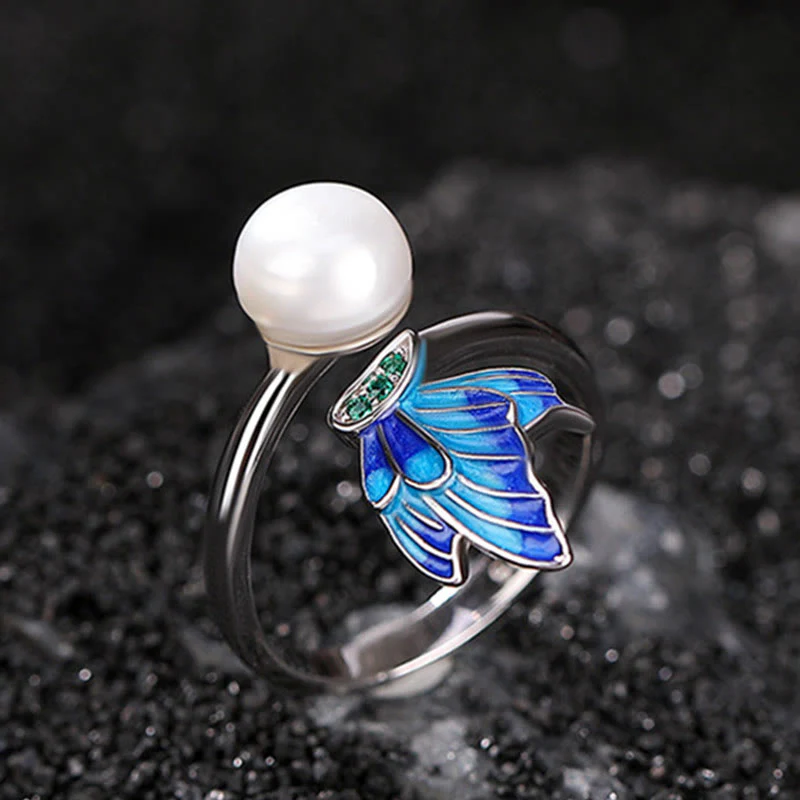 Renbeads 925 Sterling Silver Pearl Butterfly Healing Necklace Pendant Earrings Ring