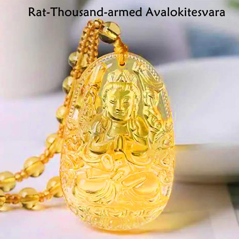 Citrine Guardian Buddha Serenity Pendant Necklace (Extra 40% Off | USE CODE: FS40)