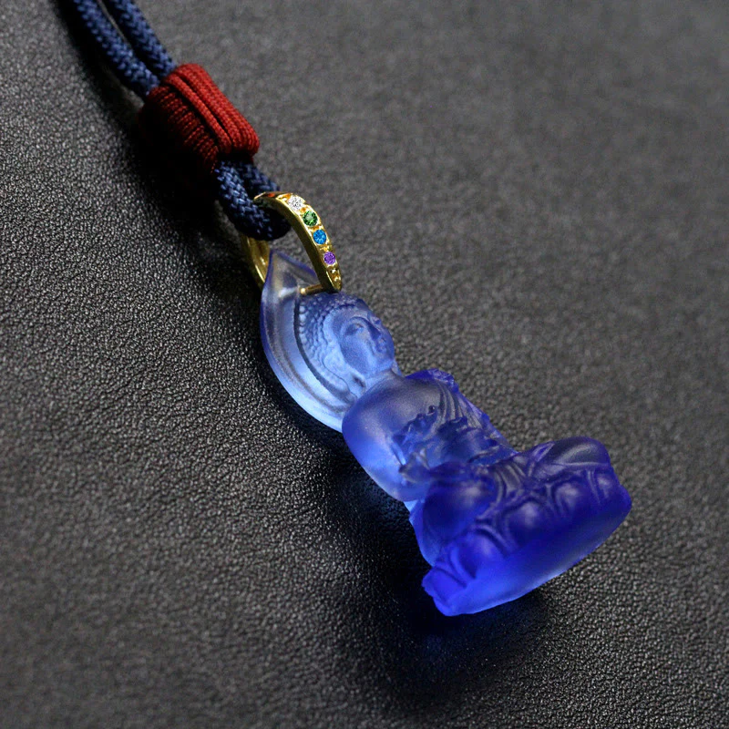 Blue Tathagata Buddha Medicine Buddha Liuli Crystal Amulet Necklace Pendant