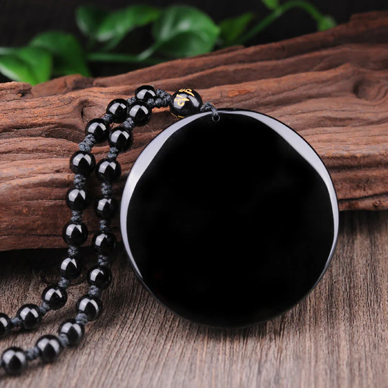 Bagua Dragon Phoenix Obsidian Fulfillment Pendant Necklace