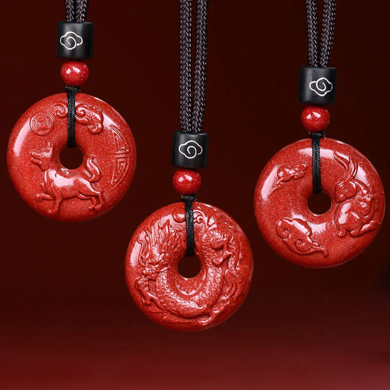 Chinese Zodiac Cinnabar Peace Buckle Necklace Pendant