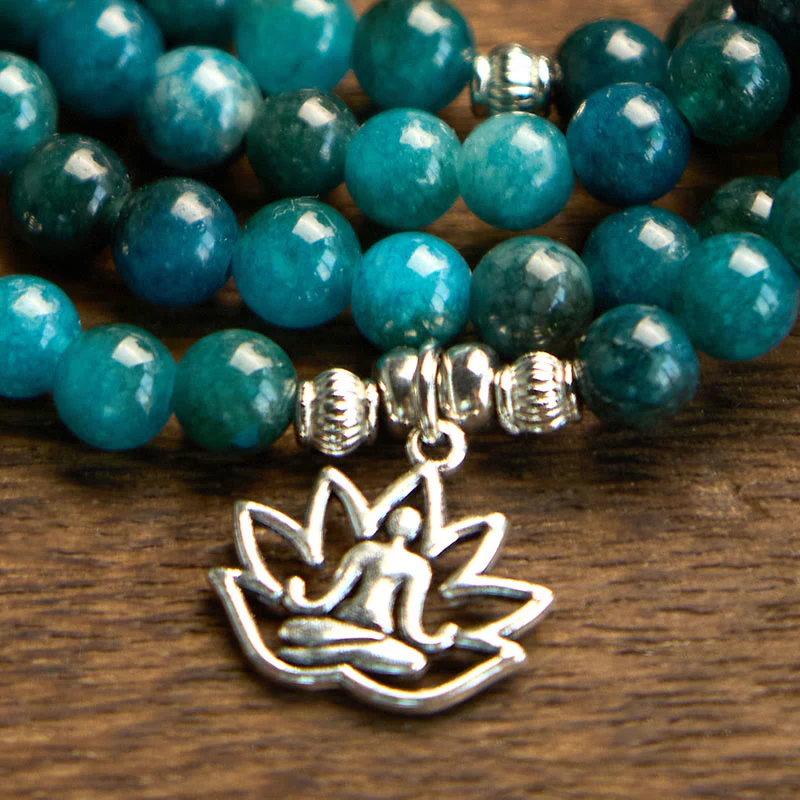 108 Mala Beads Apatite Om The Tree Of Life Lotus Bracelet