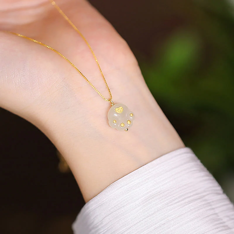 925 Sterling Silver Natural Cyan Hetian Jade Luck Laughing Buddha Butterfly Necklace Pendant