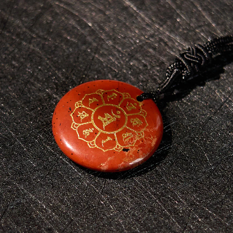 Om Mani Padme Hum Natural Various Crystal Black Obsidian Strength Necklace Pendant