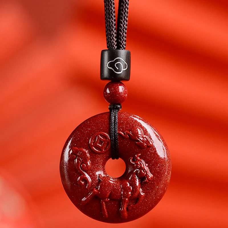 Chinese Zodiac Cinnabar Peace Buckle Necklace Pendant