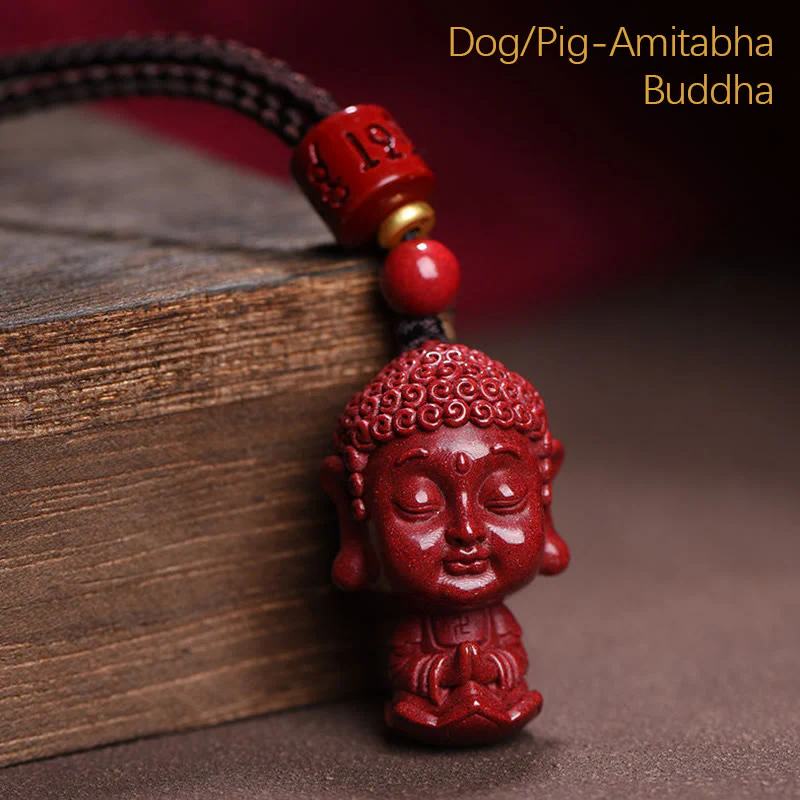 Chinese Zodiac Natal Buddha Natural Cinnabar Amulet Necklace Pendant for Repelling Evil