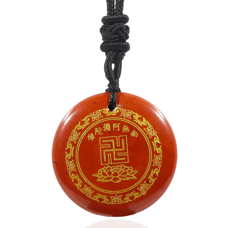 Swastika Lotus Pattern Natural Various Crystal Black Obsidian Purification Necklace Pendant