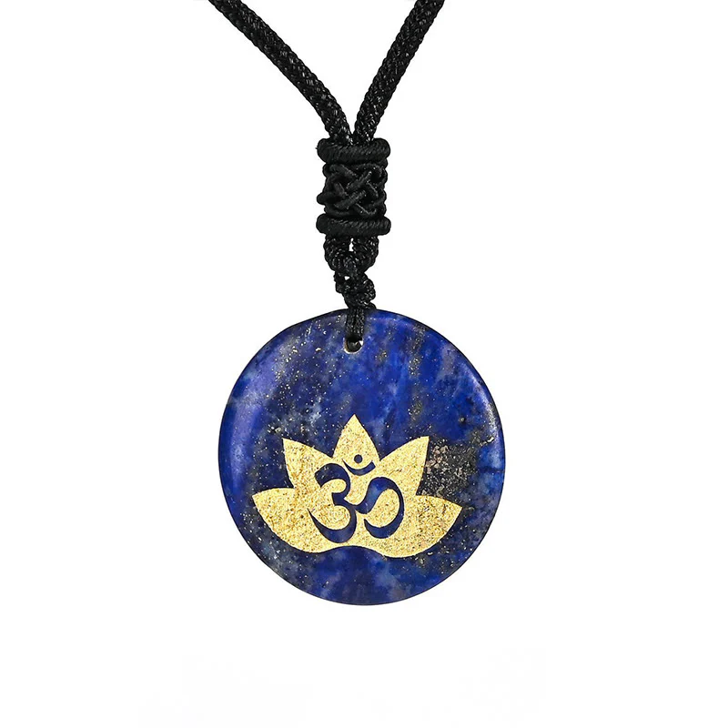 OM Lotus Symbol Various Crystal Amethyst Tiger Eye Healing Necklace Pendant
