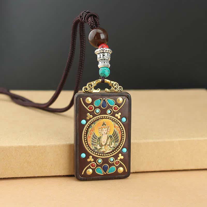 Tibet God of Wealth Thangka Ebony Necklace Pendant