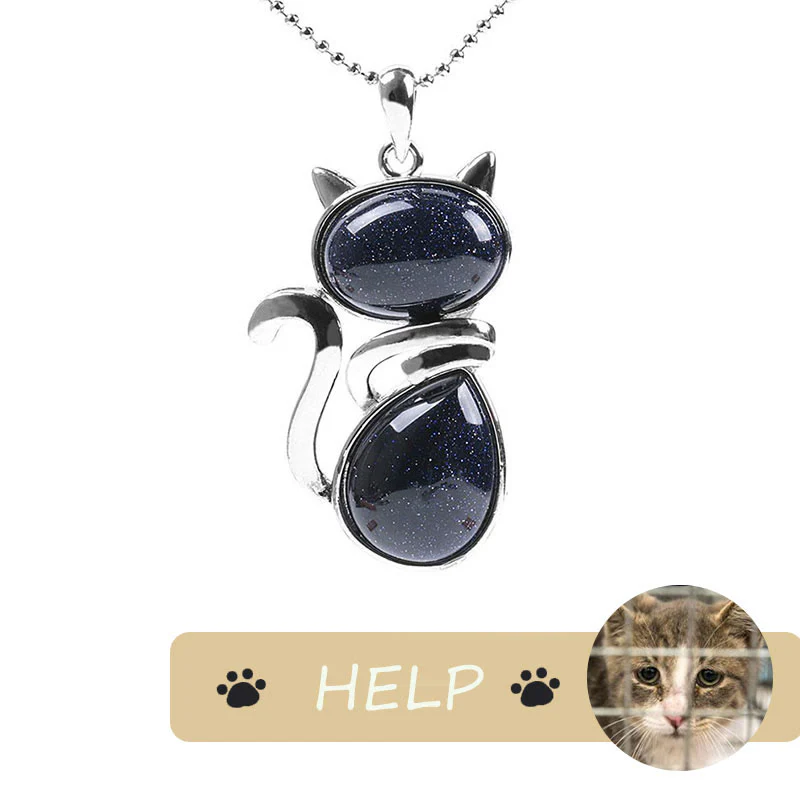 Cute Cat Pattern Natural Crystal Protection Pendant Necklace
