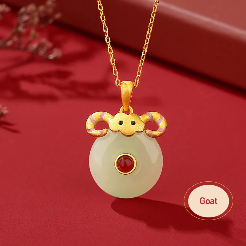 925 Sterling Silver Hetian Jade Chinese Zodiac Year of the Dragon Red Agate Luck Protection Necklace Pendant