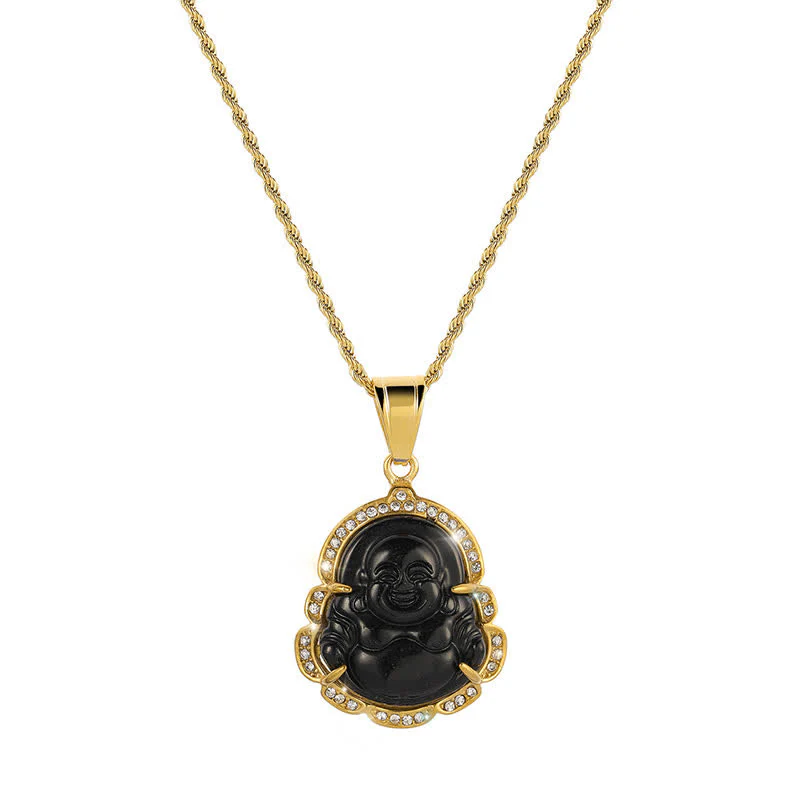 18K Gold Filled Laughing Buddha Jade Luck Necklace Pendant