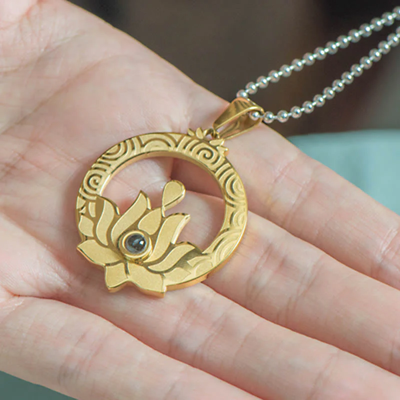 Lotus Titanium Steel Enlightenment Projection Mantra Necklace Pendant