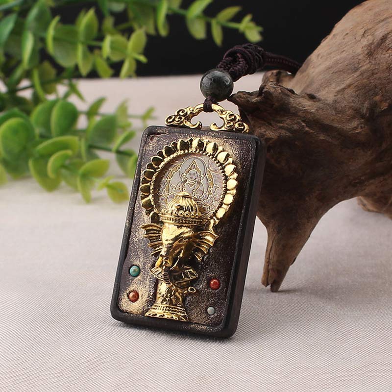 Renbeads Ebony Wood Elephant God of Fortune Buddha Blessing Necklace String Pendant