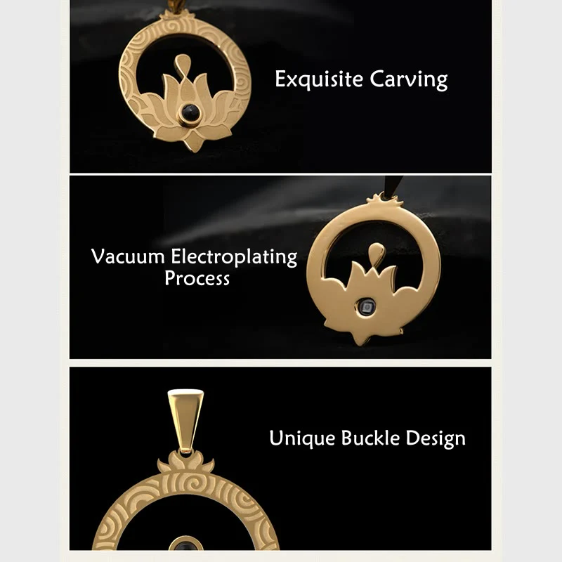 Lotus Titanium Steel Enlightenment Projection Mantra Necklace Pendant