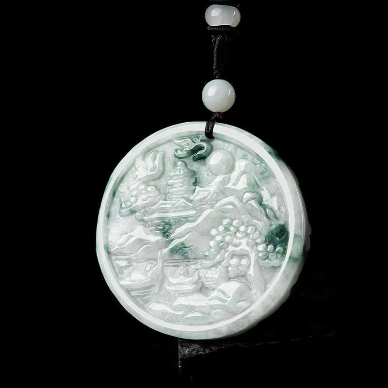Renbeads Mountain Landscape Jade Abundance String Necklace