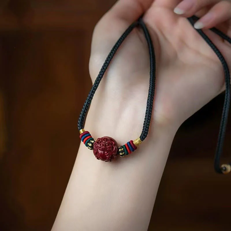 Cinnabar Chinese Zodiac Black String Blessing Necklace Pendant