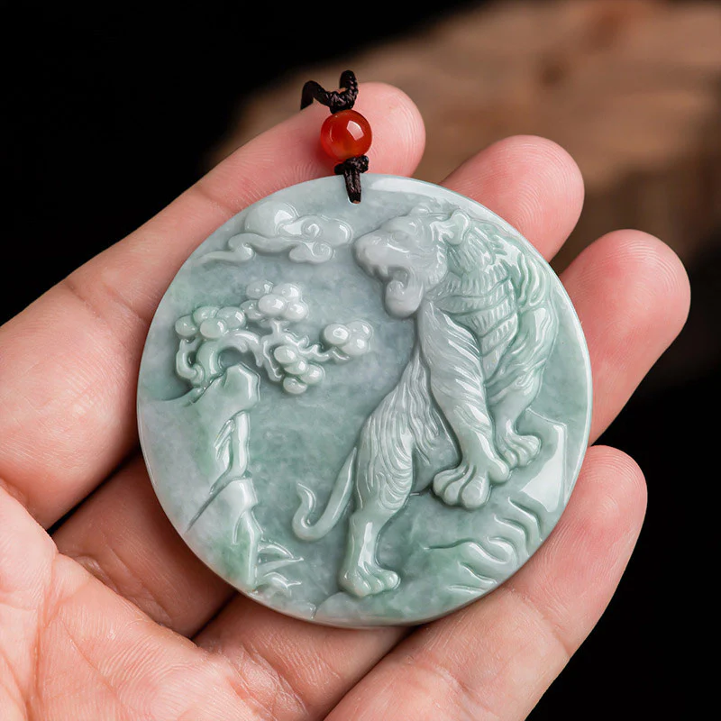 Renbeads Chinese Zodiac Tiger Jade Protection Necklace String Pendant