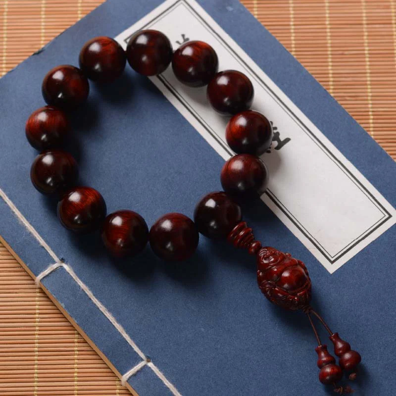Small Leaf Red Sandalwood Laughing Buddha Protection Bracelet