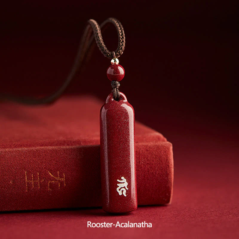 Chinese Zodiac Natal Buddha Cinnabar Amulet Necklace Pendant