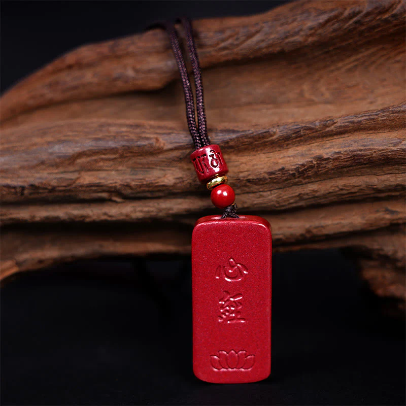 Cinnabar Lotus Heart Sutra Engraved Blessing Necklace Pendant