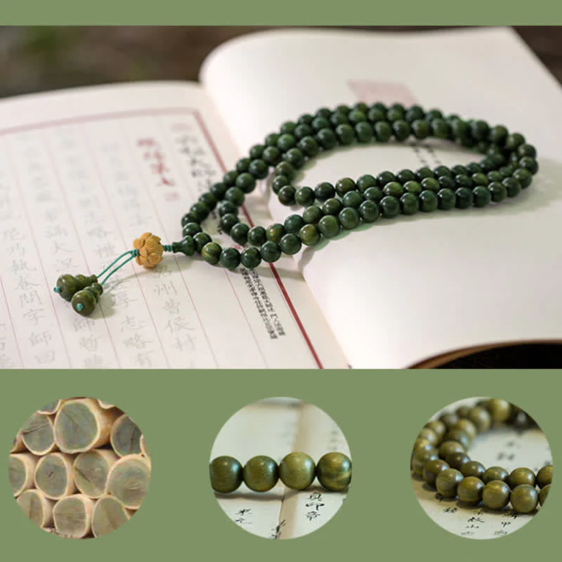 108 Mala Beads Green Sandalwood Boxwood Lotus Positive Bracelet