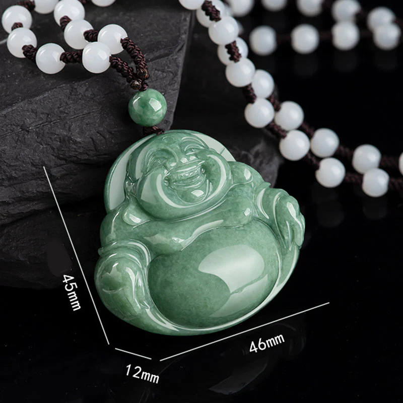 Renbeads Laughing Buddha Cyan Jade Harmony Necklace String Bead Pendant