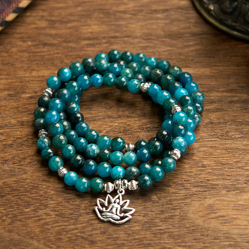 108 Mala Beads Apatite Om The Tree Of Life Lotus Bracelet