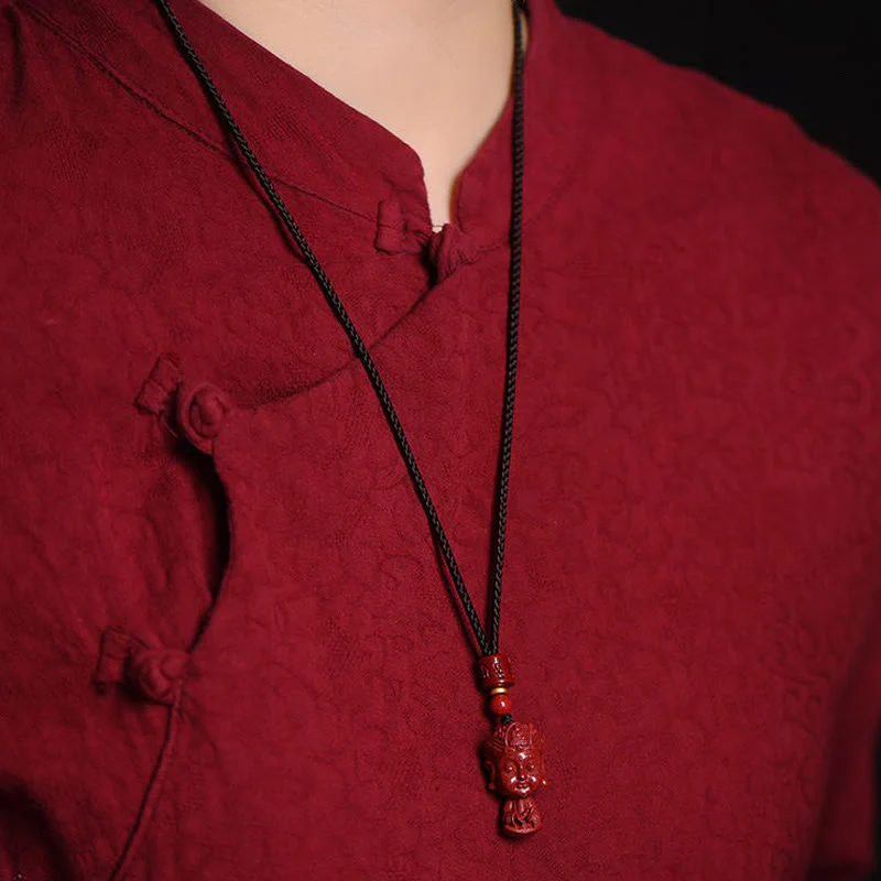 Chinese Zodiac Natal Buddha Natural Cinnabar Amulet Necklace Pendant for Repelling Evil