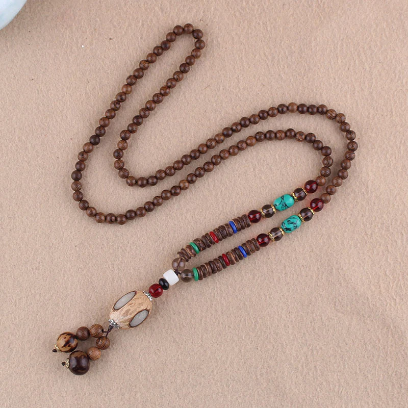 Tibetan Wenge Wood Bodhi Seed Agate Elephant Necklace Pendant