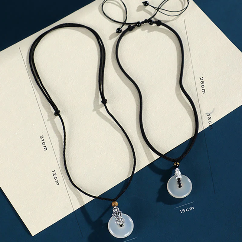 White Agate 999 Sterling Silver Black Onyx Green Sandalwood Pi Xiu Peace Buckle Six True Words Necklace Pendant