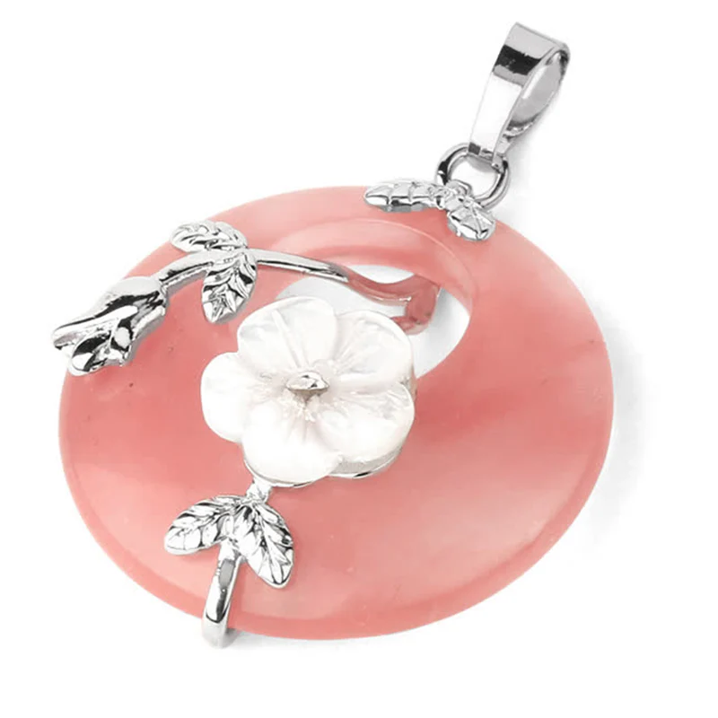 Various Crystal Amethyst Green Aventurine Flower Healing Necklace Pendant