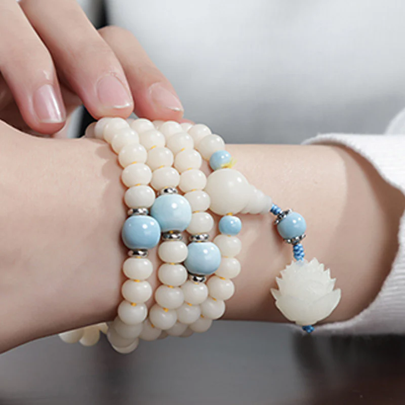 Bodhi Seed Bead Lotus Blessing Charm Bracelet