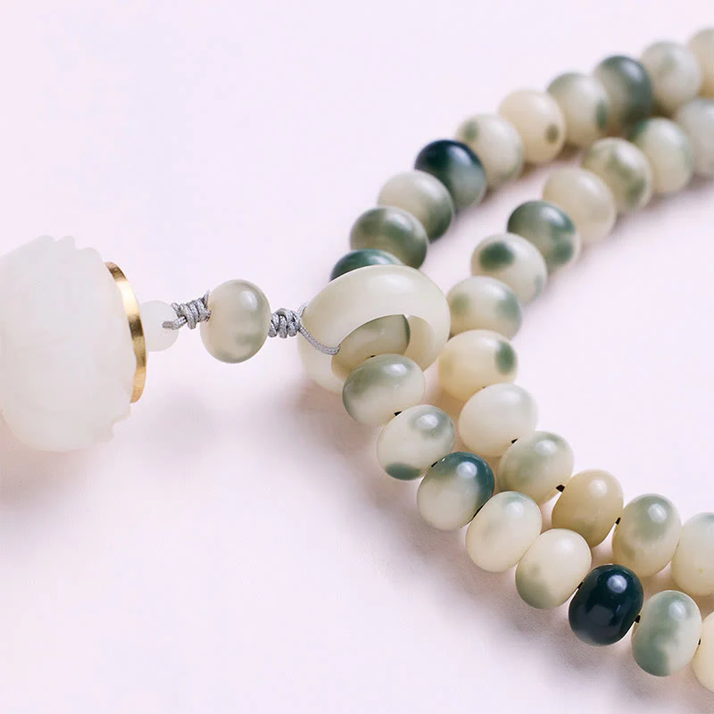 Renbeads Natural 108 Mala Beads Bodhi Seed Lotus Engraved Wisdom Tassel Bracelet