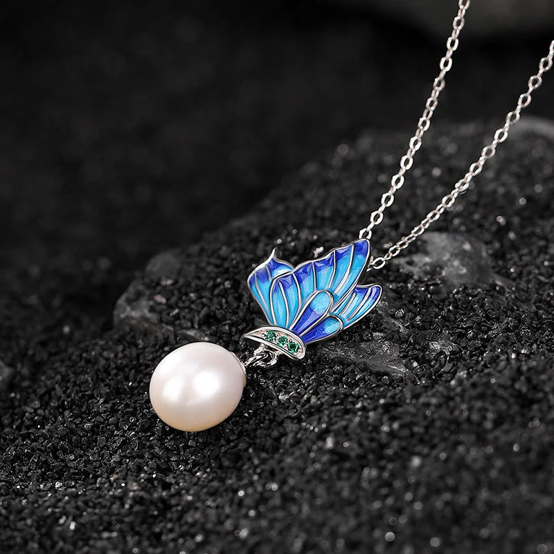 Renbeads 925 Sterling Silver Pearl Butterfly Healing Necklace Pendant Earrings Ring