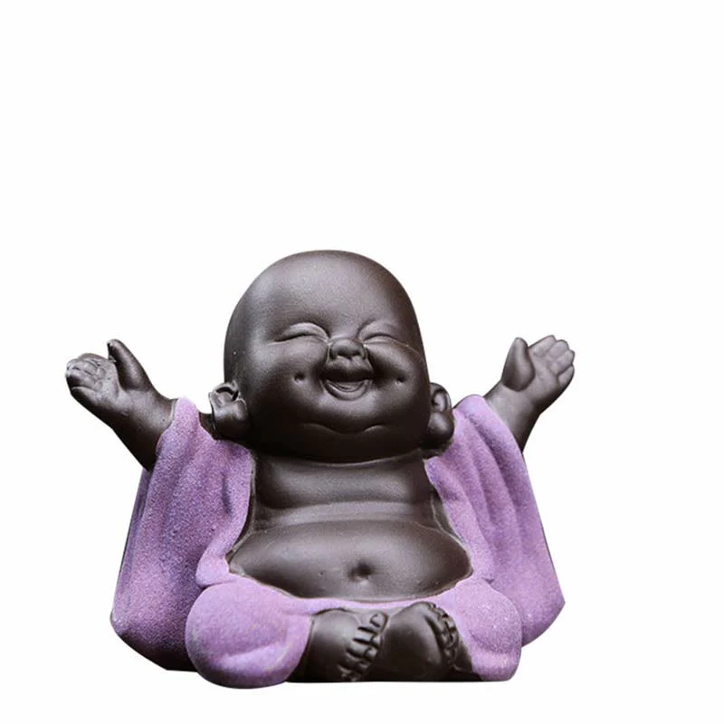 Always Smiling Purple Clay Laughing Buddha Statue Decoration