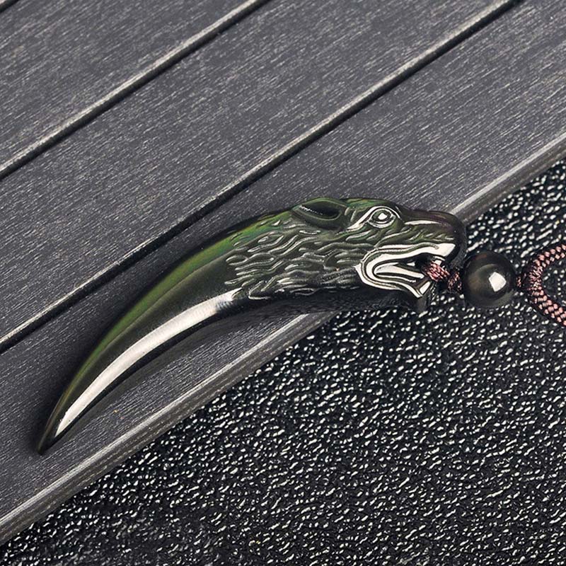 Natural Black Obsidian Ice Obsidian Rainbow Obsidian Wolf Tooth Pattern Necklace Pendant