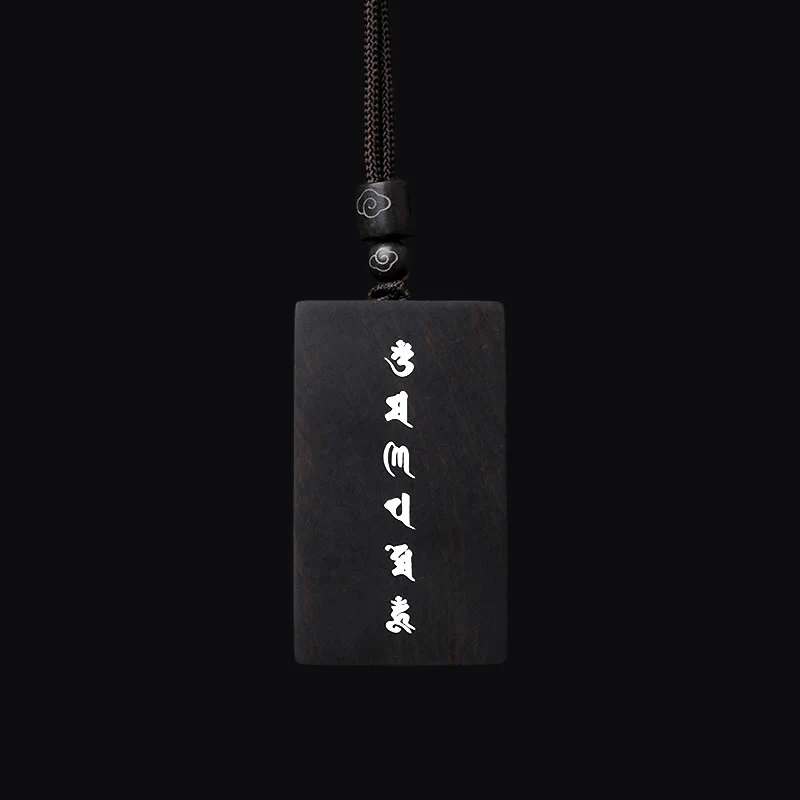 Renbeads 999 Sterling Silver Small Leaf Red Sandalwood Ebony Wood Om Mani Padme Hum Inlaid Protection Necklace Pendant